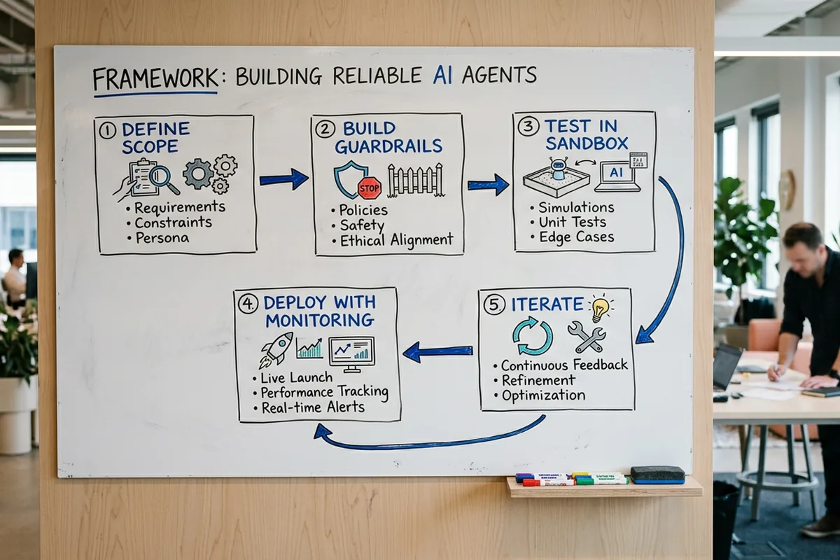 Whiteboard framework for building reliable AI agents — define, guardrails, sandbox, deploy, iterate