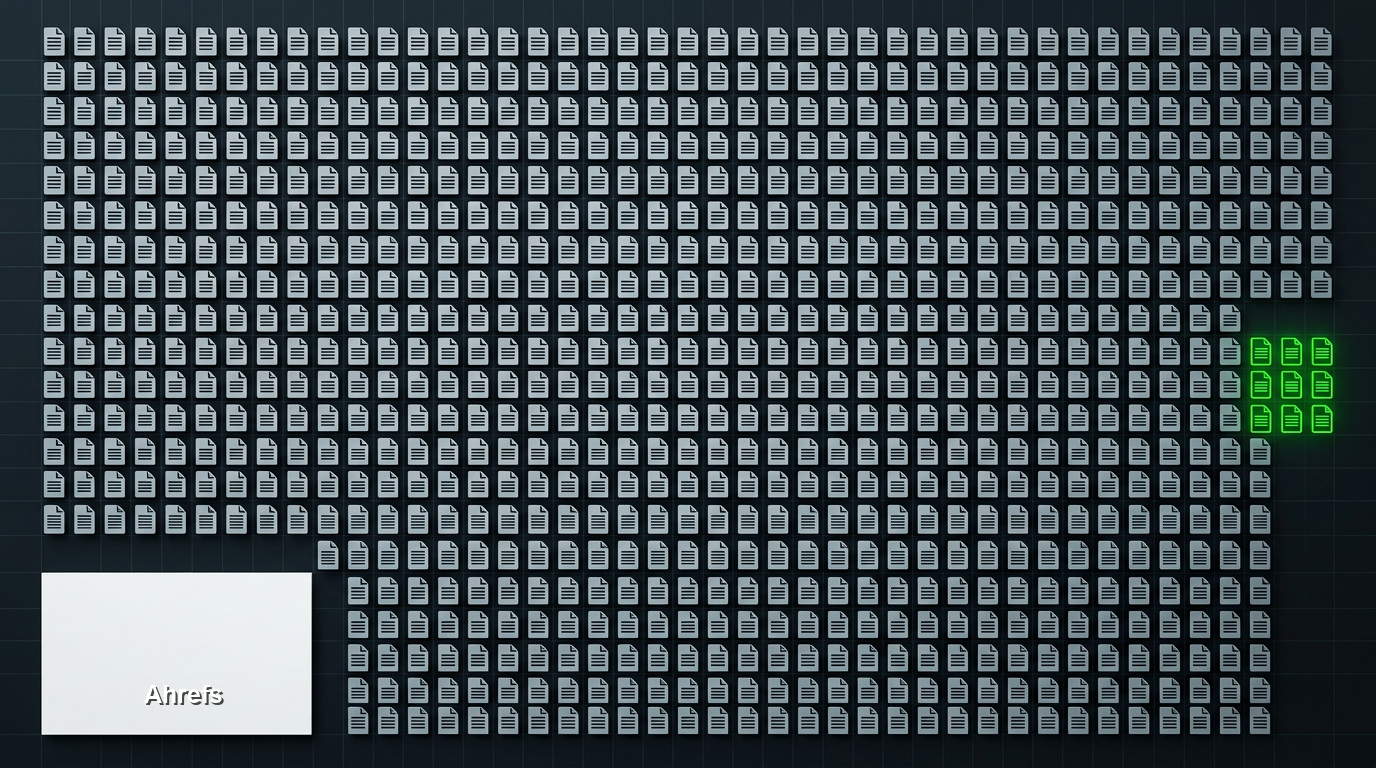 Ahrefs study visualization showing 96.55% of web pages get zero organic traffic, illustrated as a grid of gray vs green page icons